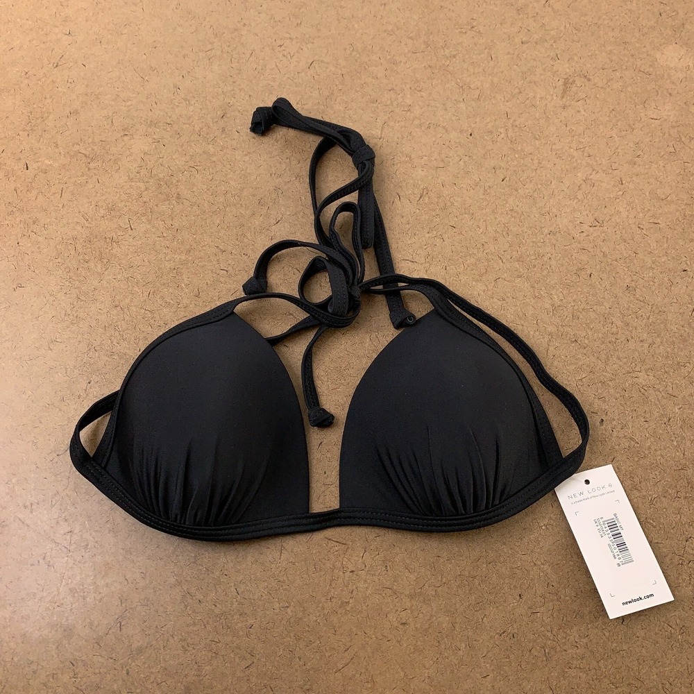 New Look Women's Size 34 Black Lightly Padded Triangle Bikini Swim Top NWT